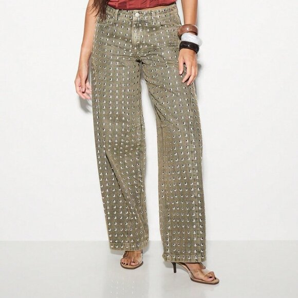 Women's Wide Leg Metallic Studded jean Bottoms Pants - Picture 5 of 5